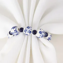 6/12pcs Creative Ethnic Style Hand-painted Blue And White Beads Napkin Ring Home Table Decoration Napkin Buckle