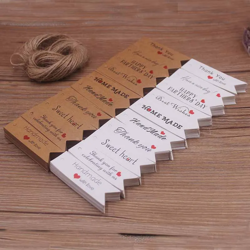 100pcs Kraft Brown /White Gift Tags with 20m Rope Thank You Paper Tags for Wedding Baby Shower Christmas Label Party Decoration