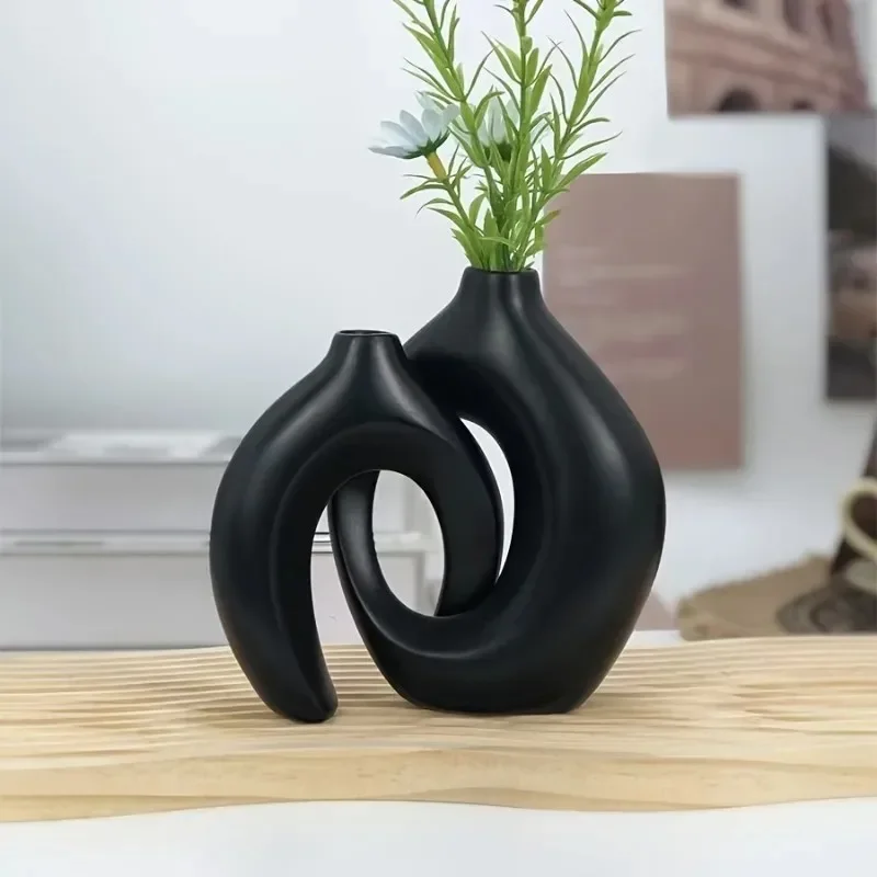 2026 latest model nordic black flower vase designed plastic plant pot home decoration living room bookshelf place vases interior - view 4