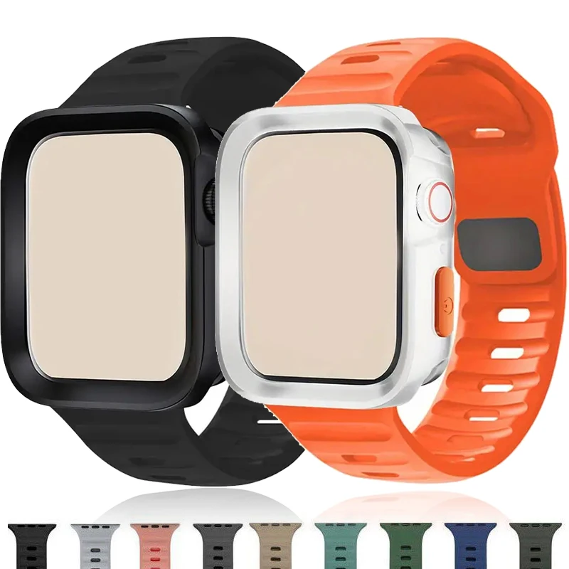 TPU Case+Strap for Apple Watch Band 49mm 45mm 44mm 41mm 40mm Silicone Sports Replaceable Bracelet IWatch Series 9 8 7 4 5 6 Se