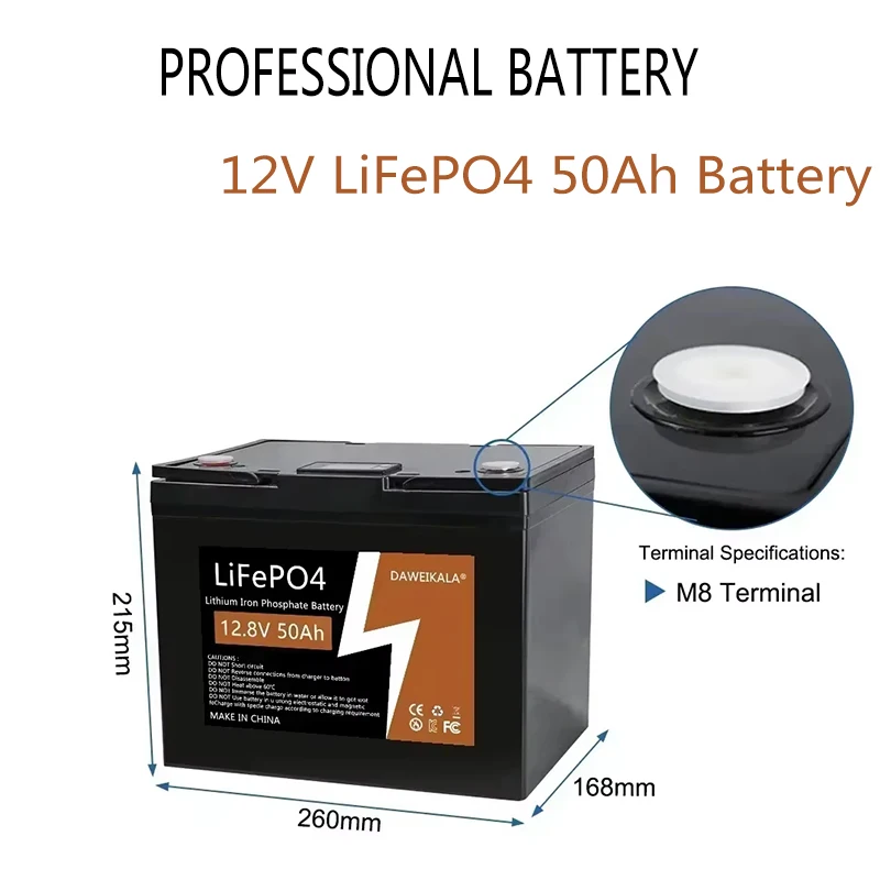 

100% Original 12V 50Ah LiFePO4 Battery Built-In 50A BMS for Camping Solar Power Deep Cycle Rechargeable