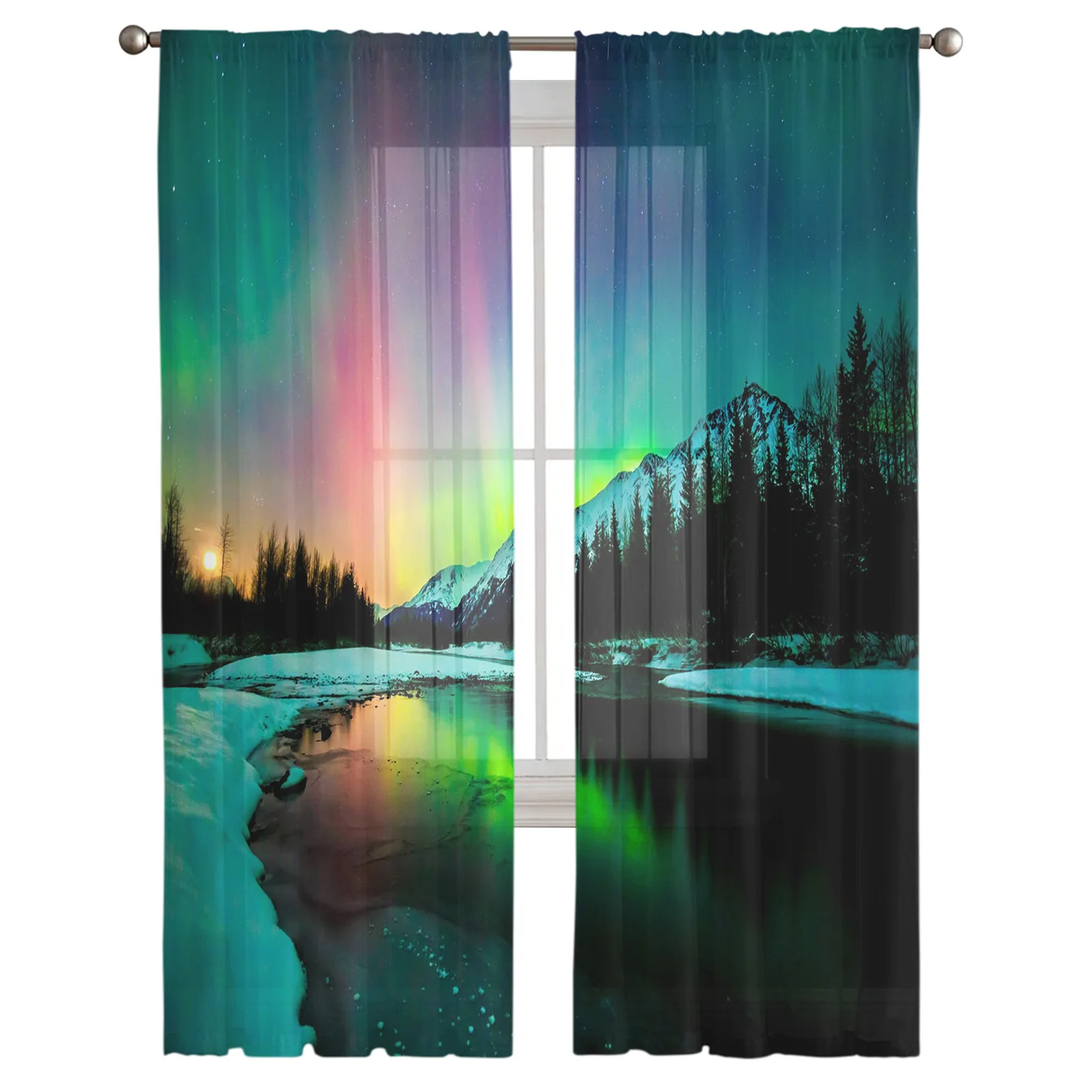 Arctic Norway Beautiful Light Voile Tulle Curtains for Living Room Bedroom Home Decor Coffee Hotel Sheer Drapes Window Treatment