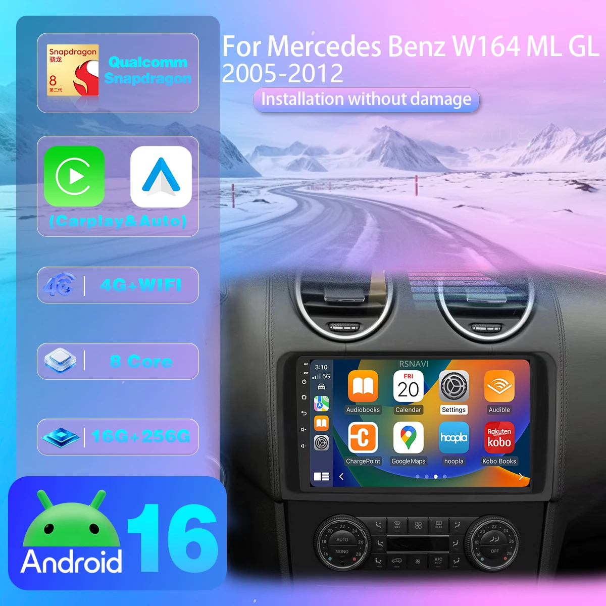 Android 16 For Benz W164 ML GL2005 - 2012 Carplay Car Radio Multimedia GPS video Autoradio Stereo steering wheel app control