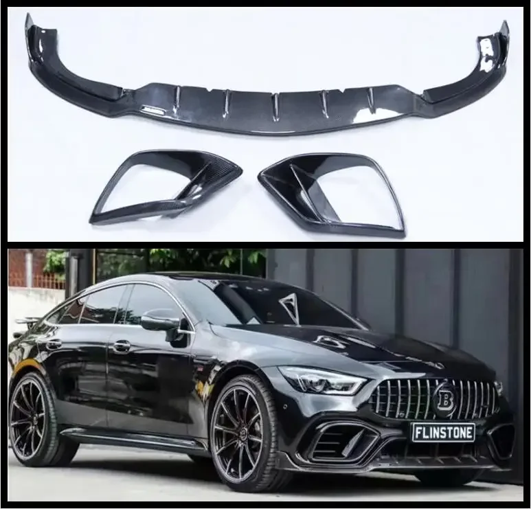 B Style Carbon Fiber Bumper Front Lip Spoiler Fog Lamp Air Vent Outlet Cover For Mercedes Benz AMG GT63 GT63S 4 Door 2019-2023