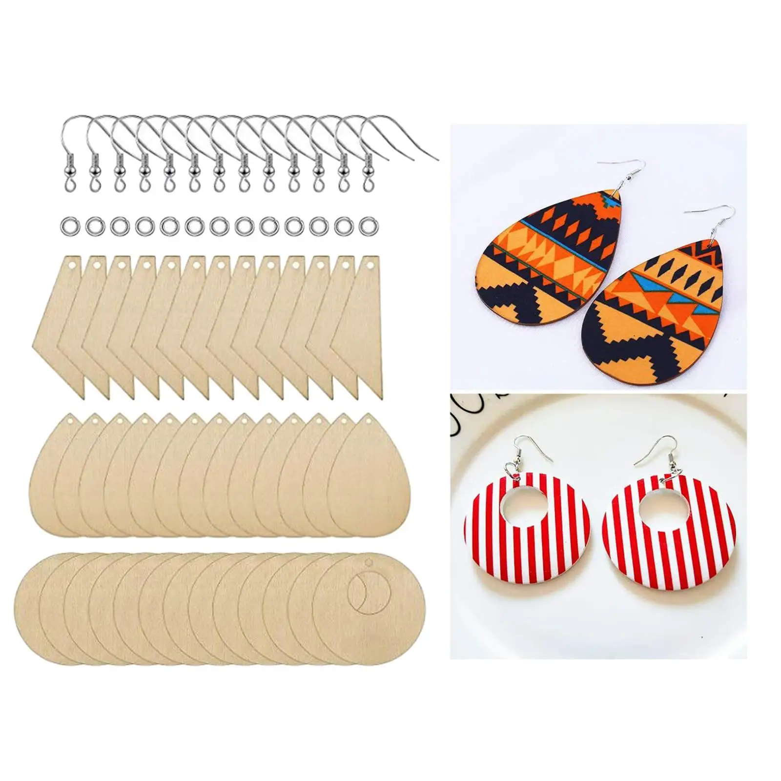 180 Pieces Natural Wood Earrings Blank Teardrop and Tapered Cutout Pendants with
