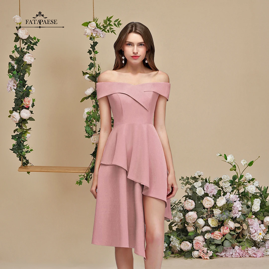 

FATAPAESE Home Coming Dress For Girls Summer Beach Vacatio Dresses Tiered Satin Off Shoulder Party DressesDress robe Cocktail