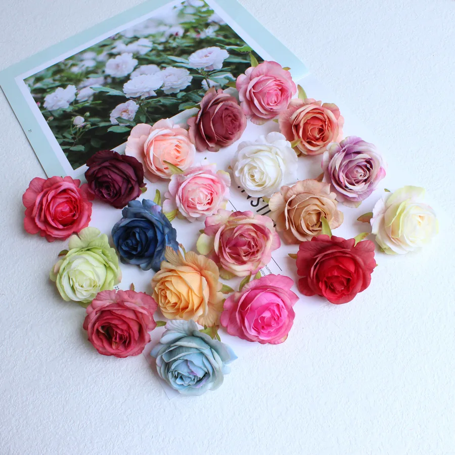 

10Pcs Artificial Roses Head for DIY Wedding Plants Wall Christmas Home Decor 6CM Faux Rose Head Brooch Hat Candy Box Decoration