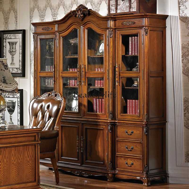 

American solid wood four-door bookcase customization, European display, storage locker with door