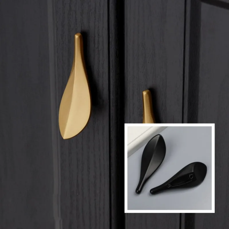 Nordic Solid Brass Gold Leaf Shaped 32mm Handles for Cabinets and Drawers Closet Knobs Door Pulls Furniture Handles Hardware