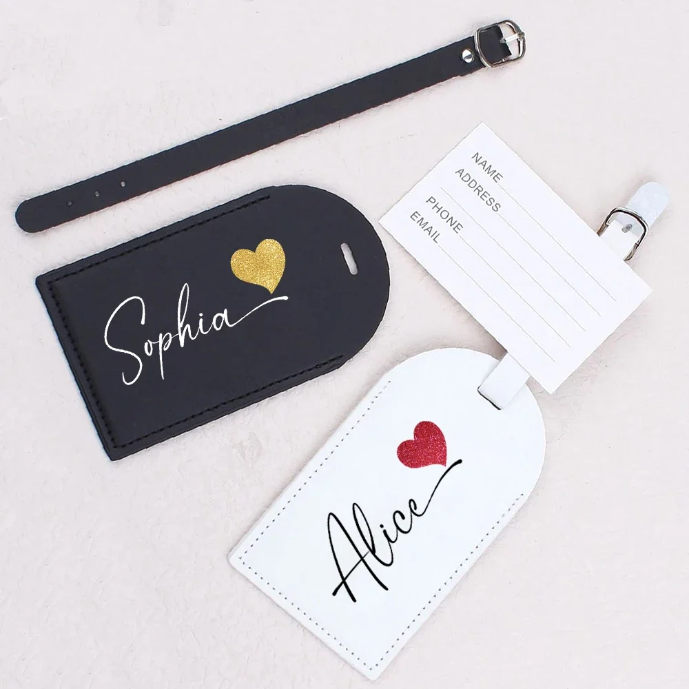 Personalised Name with Heart Leather Luggage Tag Custom Suitcase Tag Luggage Tag for Bridesmaid Suitcase Identifier Label