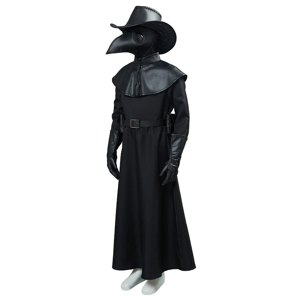 Plague Doctor Cosplay Fantasia Costume Disguise for Kids Children Robe Hat Mask Gloves Halloween Carnival Party Clothes