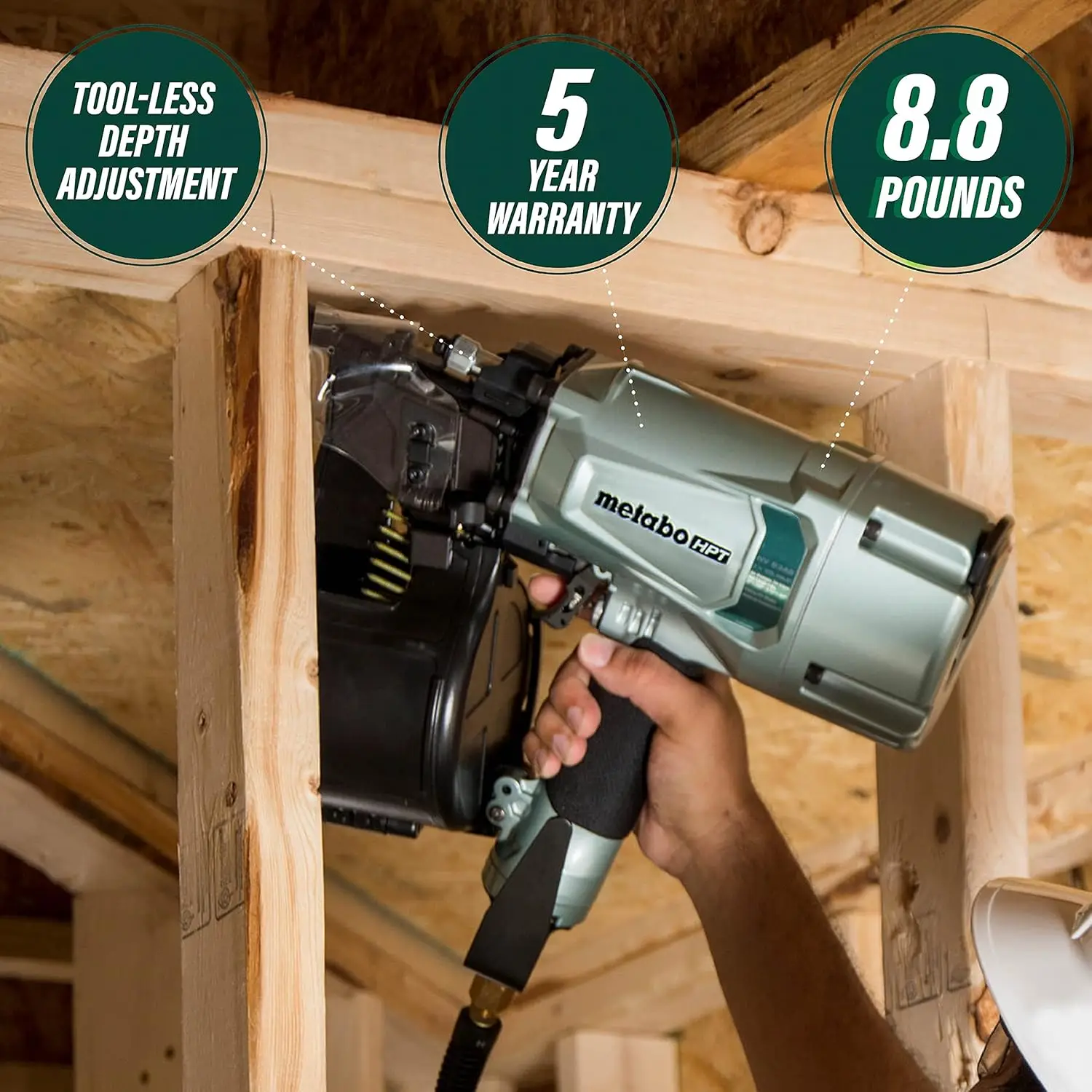 Pneumatic Nailers | 15 Degree Magazine | Accepts 2-Inch up to 3-1/4-Inch