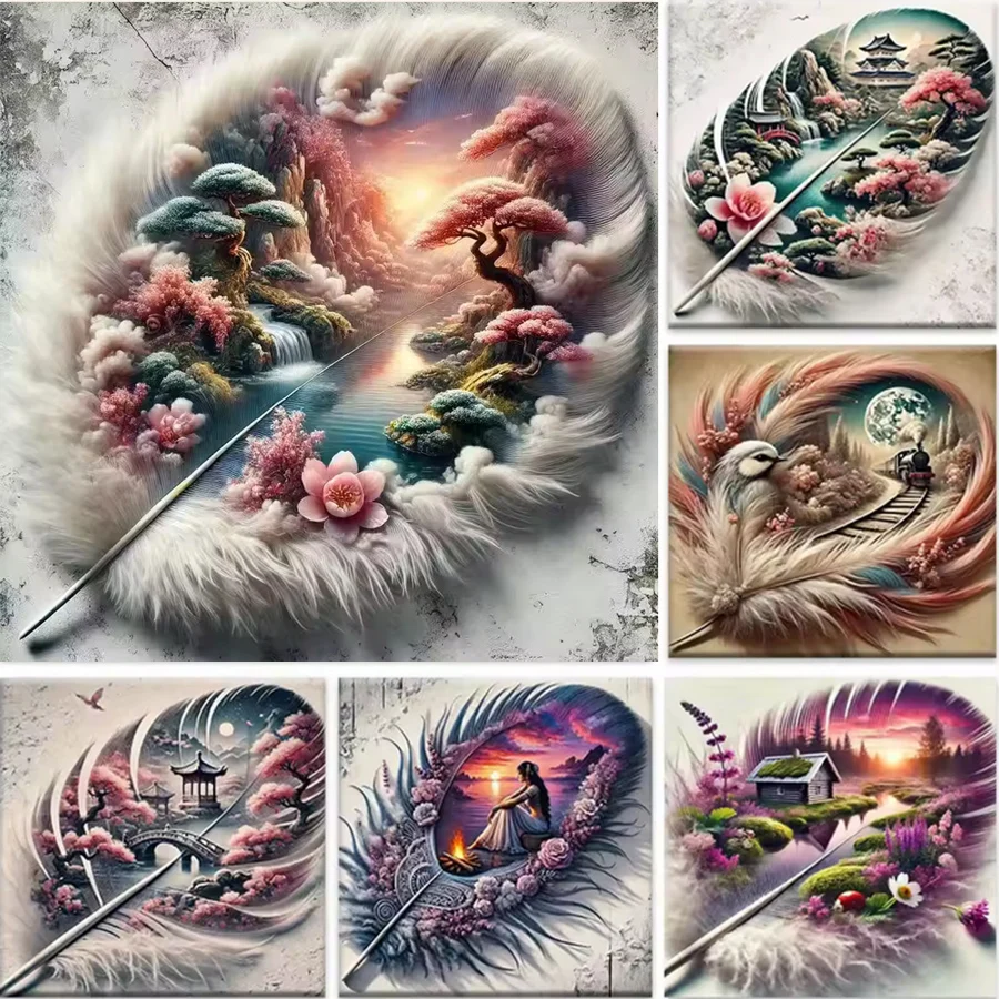 

Наборы алмазной живописи Фэнтези Искусство перьев Новая рука 5D Diy Алмазная мозаика Цветок Украшение дома Горный хрусталь Фотографии Ремесло