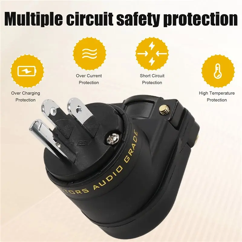 ABJF-Hifi Power Connector Rhodium Plating L-Shaped Right Angle Male Power Plug To IEC C13 Socket Main Power Adapter US Plug