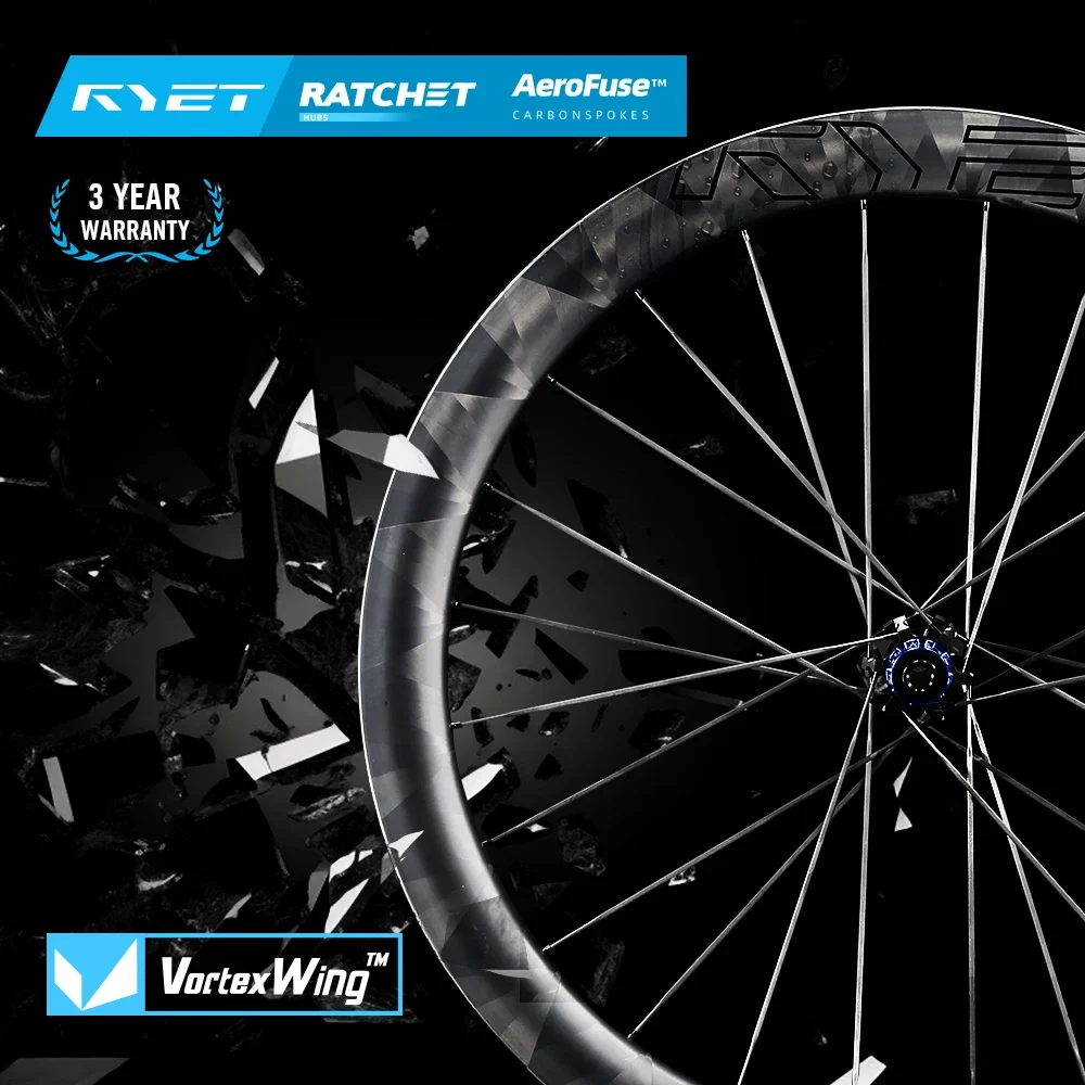 RYET WING 12K 700C Carbon Road Wheelsets Disc Brake Tubeless/Clincher Center-Lock Customized Wheels with 52T Ceramic Ratchet Hub