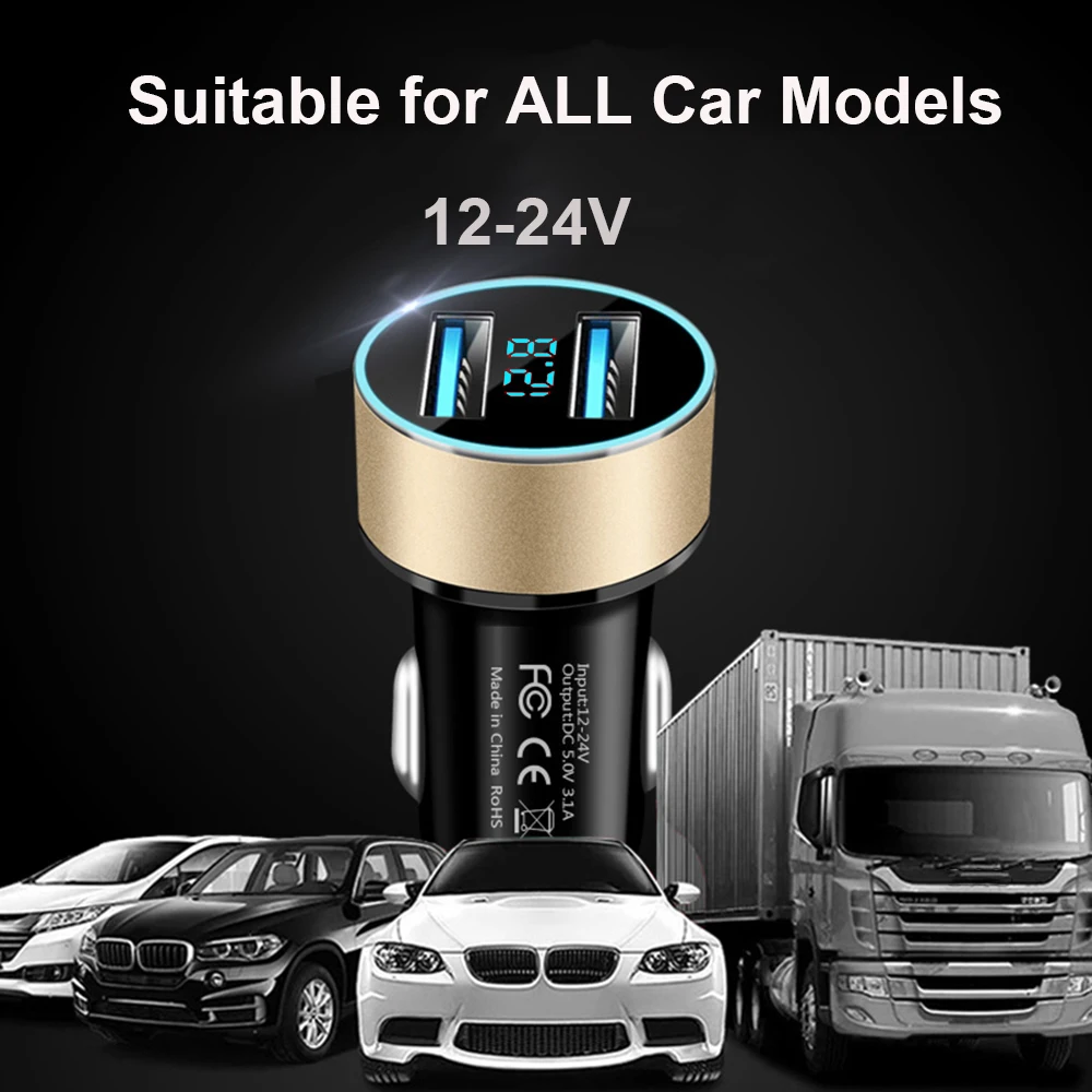 12-24V Car Chargers 3.1A  2 Ports Fast Charging For Samsung Huawei iphone 8 Plus Universal Aluminum Dual USB Car-charger Adapter