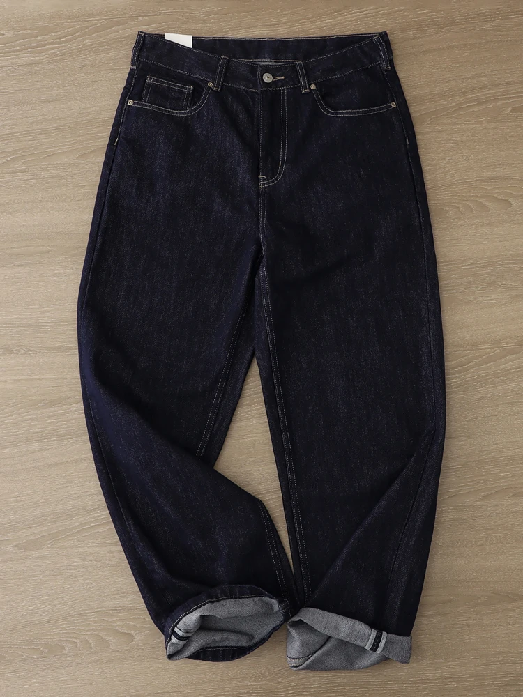 

2025 Осень Зима Новые Американские Ретро Тяжелые Синие Джинсы Мужские 80% Хлопок Вытираные Свободные Прямые Повседневные Широкие Брюки