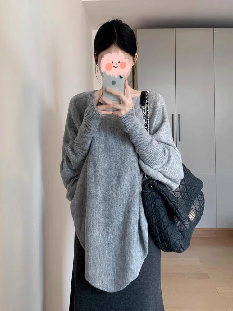 Lâche coréenne Sle chauve-souris Sve tricots femmes automne hiver nouveau Sle pull paresseux Sle sensation ample haut grande taille