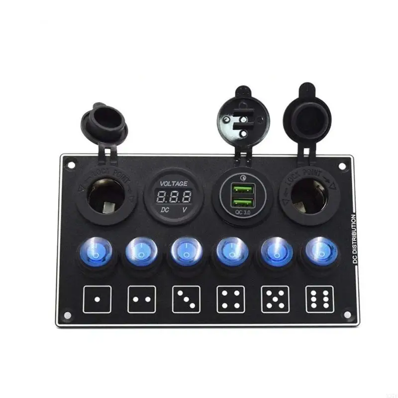 

12V 6 Gang Button Panel With Two USB Power Ports And Battery Level Display For Vehicles SUVs Pickups ATVs UTVs X37F