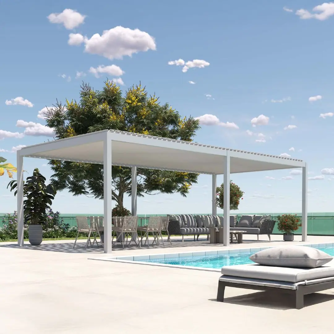 

Sun Shade Louvered Gazebo 4X4 Brackets Rotating Blades Large Aluminium Motorized Outdoor Bioclimatic Pavilion 4X6 Garden Pergola