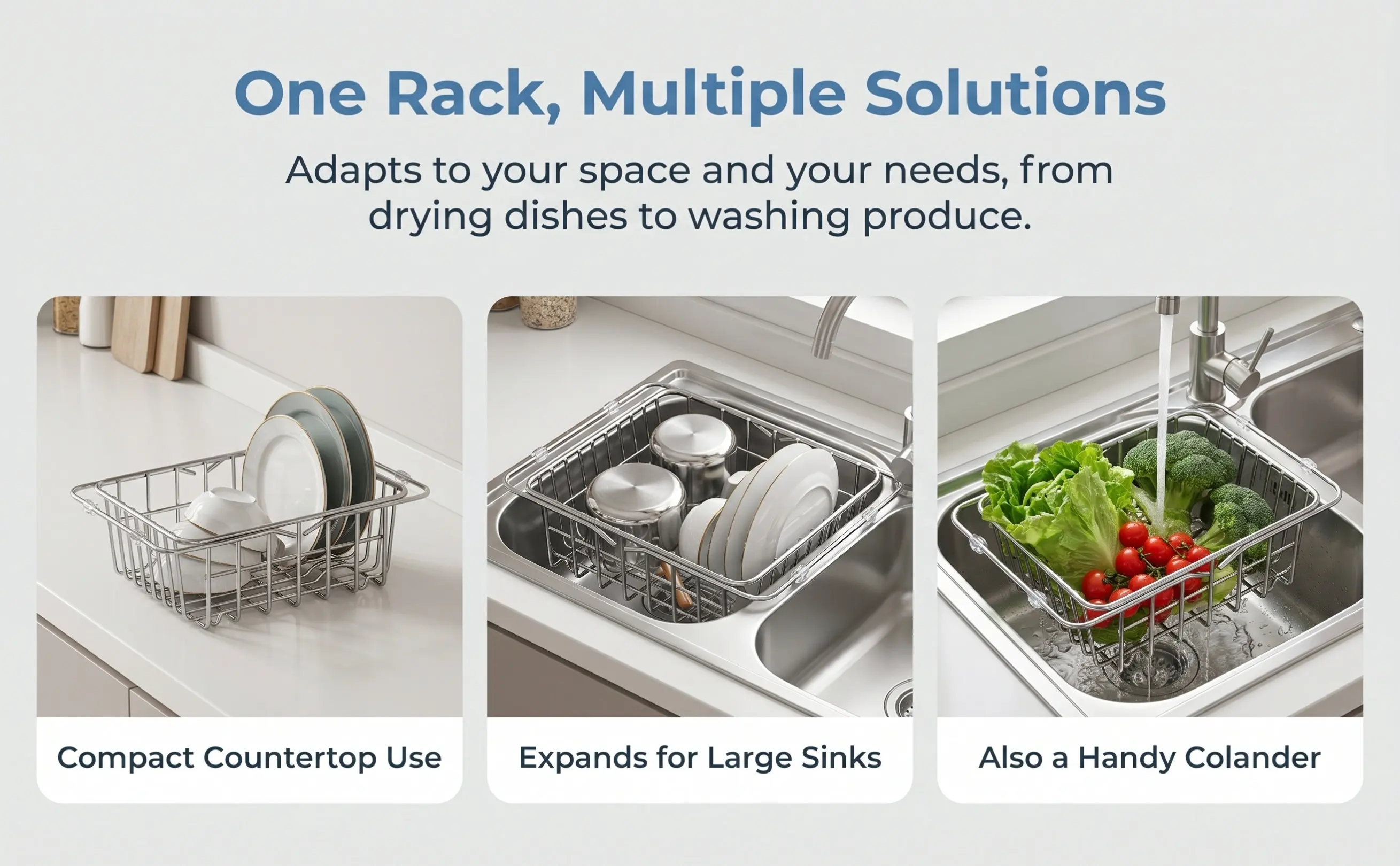 Stainless Steel Sink Basket Drain Rack for Kitchen Utensils Cutlery Storage and Quick Drying Dish Drainer Rack Heavy Duty Rust