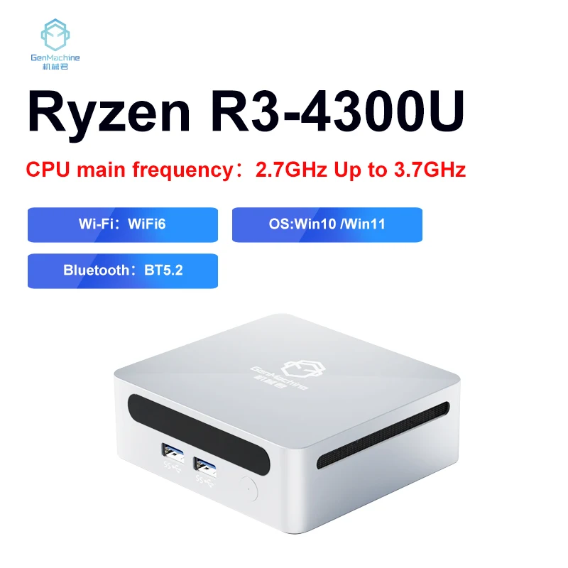 GenMachine ใหม่ Mini PC AMD Ryzen 3 4300U โปรเซสเซอร์ Windows 11 2.7GHz สูงสุด 3.7GHz DDR4 3200Mhz 8GB 256GB SSD Wifi6 pc gamer