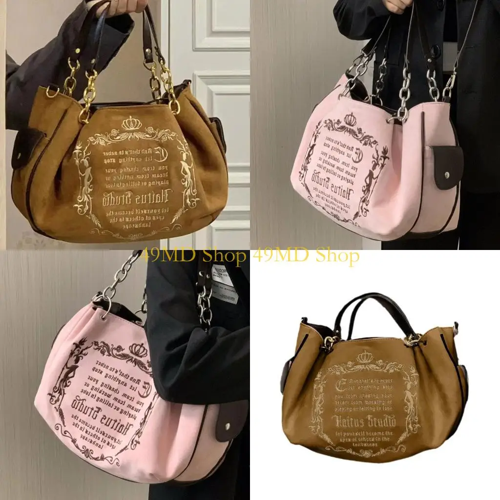 

49MD Large Capactiy Shoulder Bags Underarm Handbag Gothic Chain Tote Bag for Women Show Your