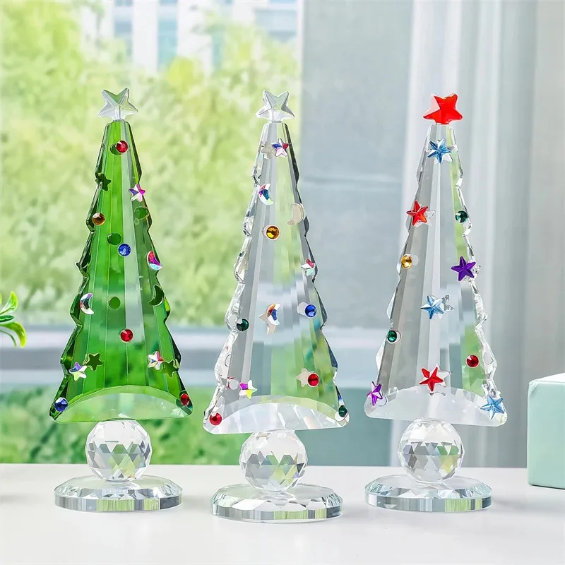 

TOPLIVING 1 PCS K9 Crystal Glass Christmas Tree Figurine With Gift Box Handmade Holiday Decor Collectible Craft For Xmas Gift