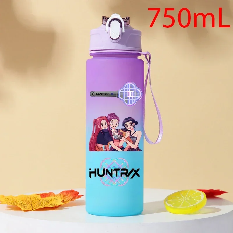 kpop Demon Hunters 750ML Bottle K-pop Lumi Mila Plastic Drinking Cup gradient straw cup Gourde Gradient Color Water Cup Huntrix
