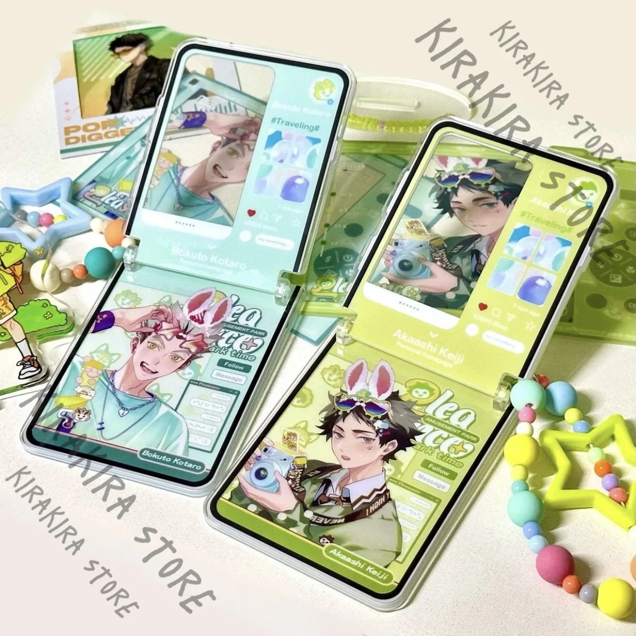 

Haikyuu!! Miya Atsumu Kotaro Bokuto Akaashi Keiji Oikawa Tooru Originality Phone Shaped AR Acrylic Pendants Anime Keychain Decor