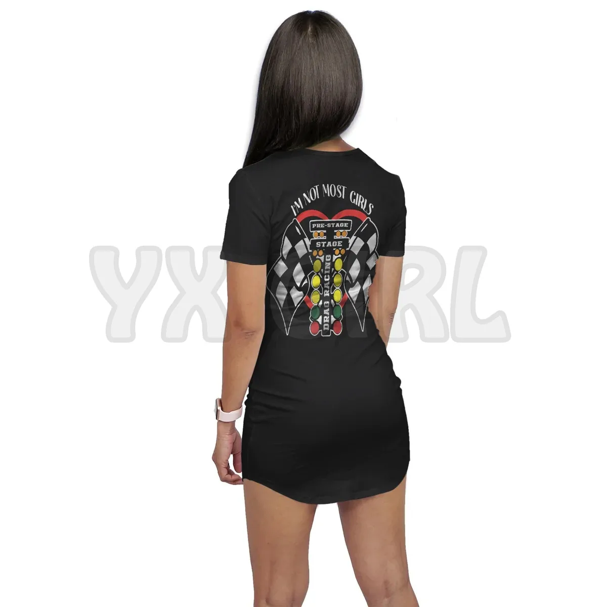 YX GIRL I'M NOT MOST GIRLS DRAG RACING  3D All Over Printed T-SHIRT DRESS Sexy Summer Women Casual Dresses