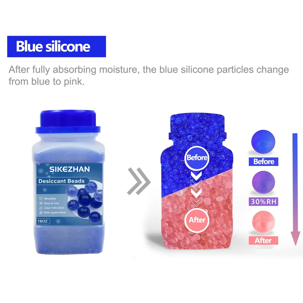 18oz Wiederverwendbare Blau/Orange Silikagel-Perlen Flasche, Feuchtigkeitsabsorber zur Luftentfeuchtung für Elektronik – Detail 2