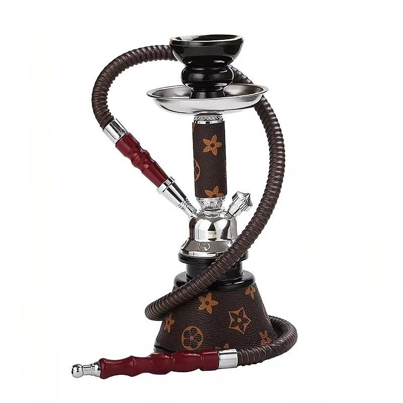 

Small leather and stainless steel hookah set for casual party travel and car use