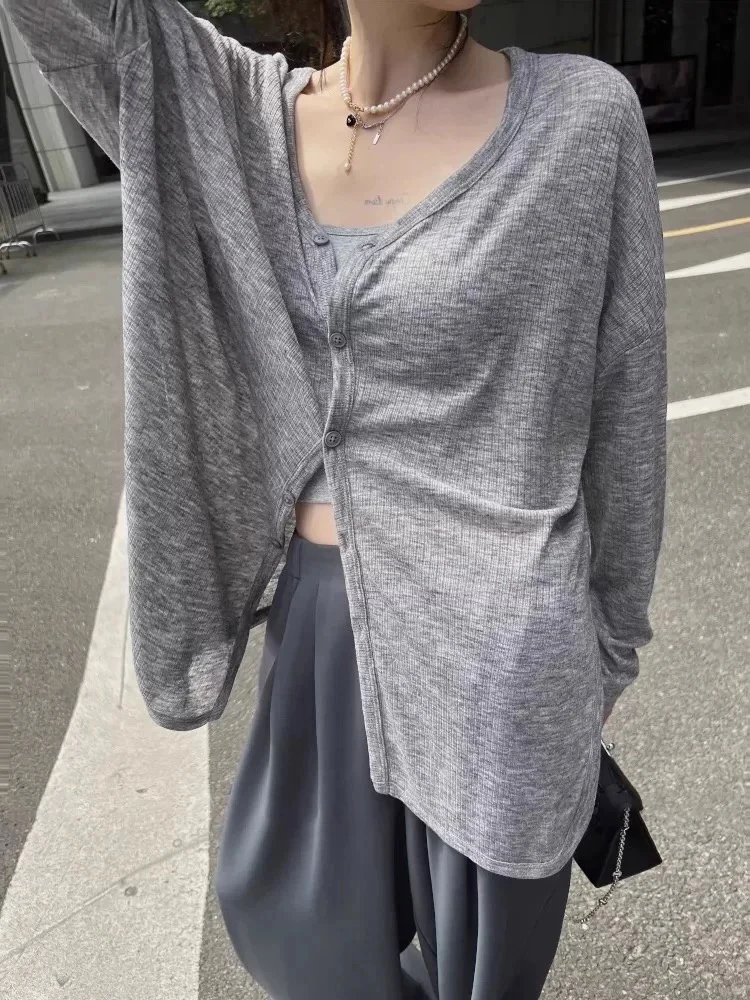 Women's Lightweight V-Neck Long Sleeve Cardigan Top, Sun Protection Spring Summer Autumn Jacket for Casual Daily Outwear