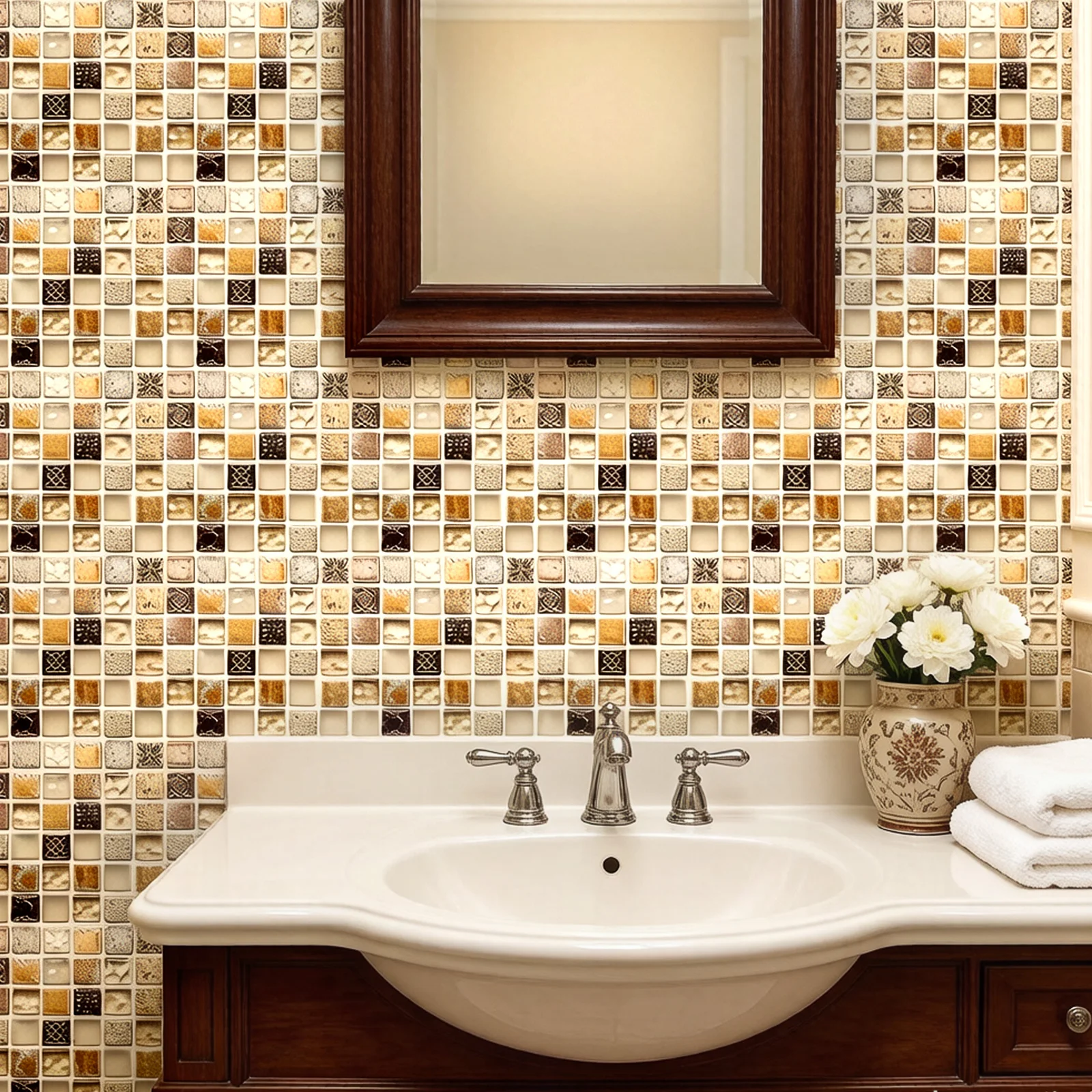 36piece set, 7.87x7.87 inch bathroom tiles, balcony tiles, kitchen tiles, PVC self-adhesive wall stickers, anti slip, moisture-proof, oil resistant stickers