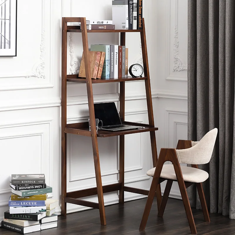 Desk bookshelf integrated table solid wood modern simplicity