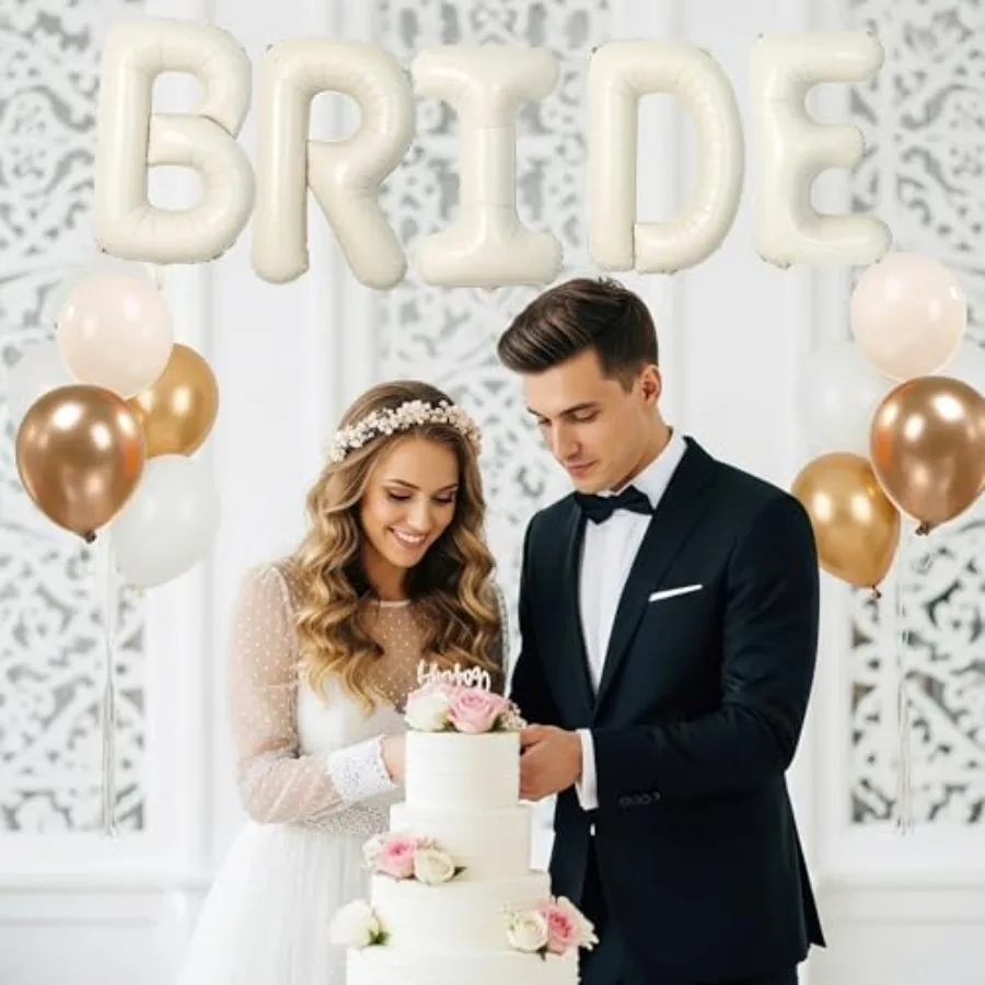 40 بوصة بالونات العروس لؤلؤة بيضاء الرمال الأبيض والشمبانيا الذهب بالونات مع كبير البيج كريم العروس بالون رسالة للبكال