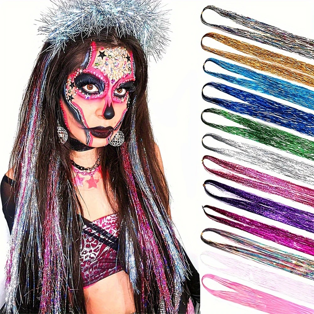 

1PC 22inch Sparkle Shiny Tinsel Hair Extension Synthetics crochet wig Dazzle Women for Braiding Headdress Glitter hair accessory