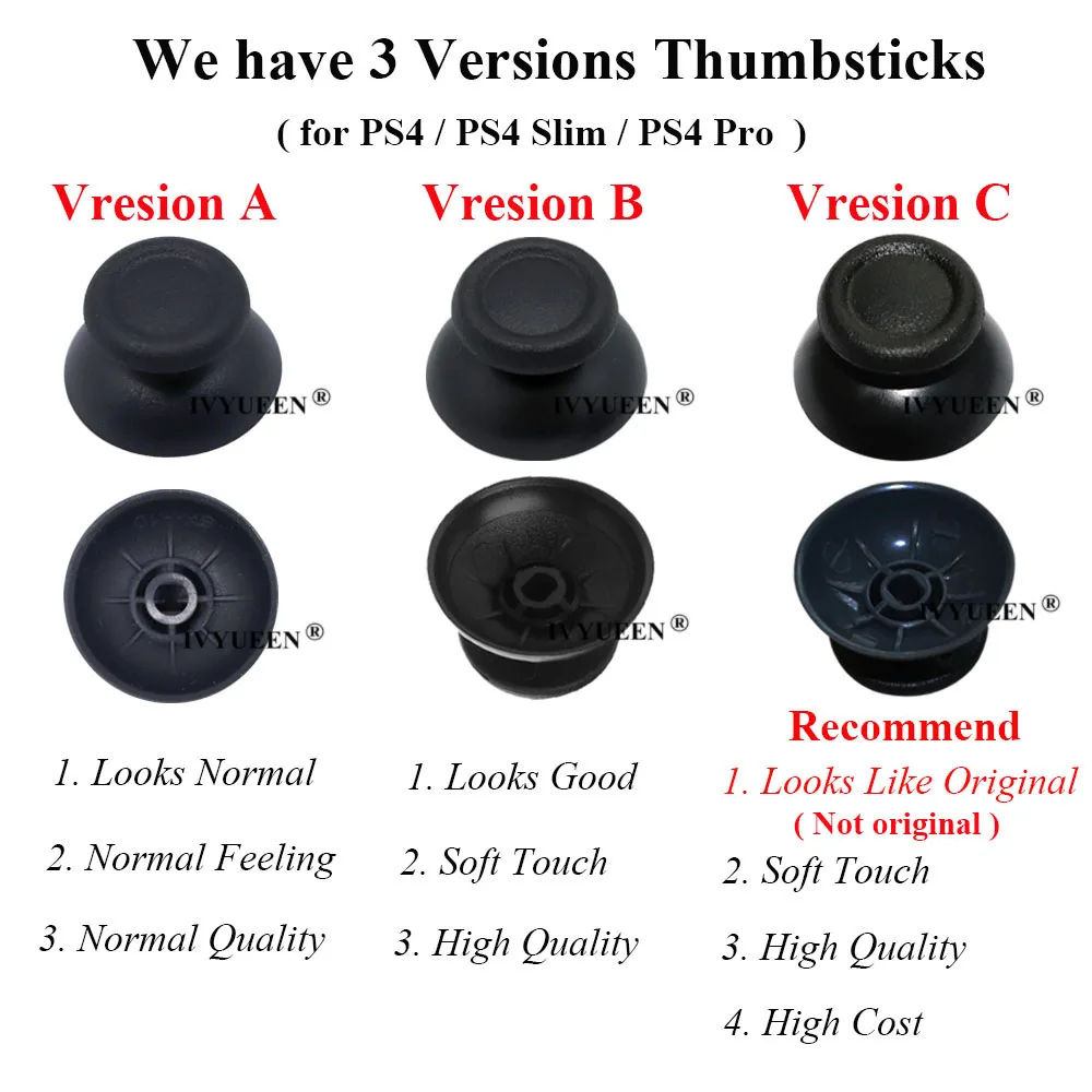 IVYUEEN, 50 шт., черные и серые высококачественные стики для PlayStation Dualshock 4 PS4 Pro Slim, аналоговый чехол для джойстика