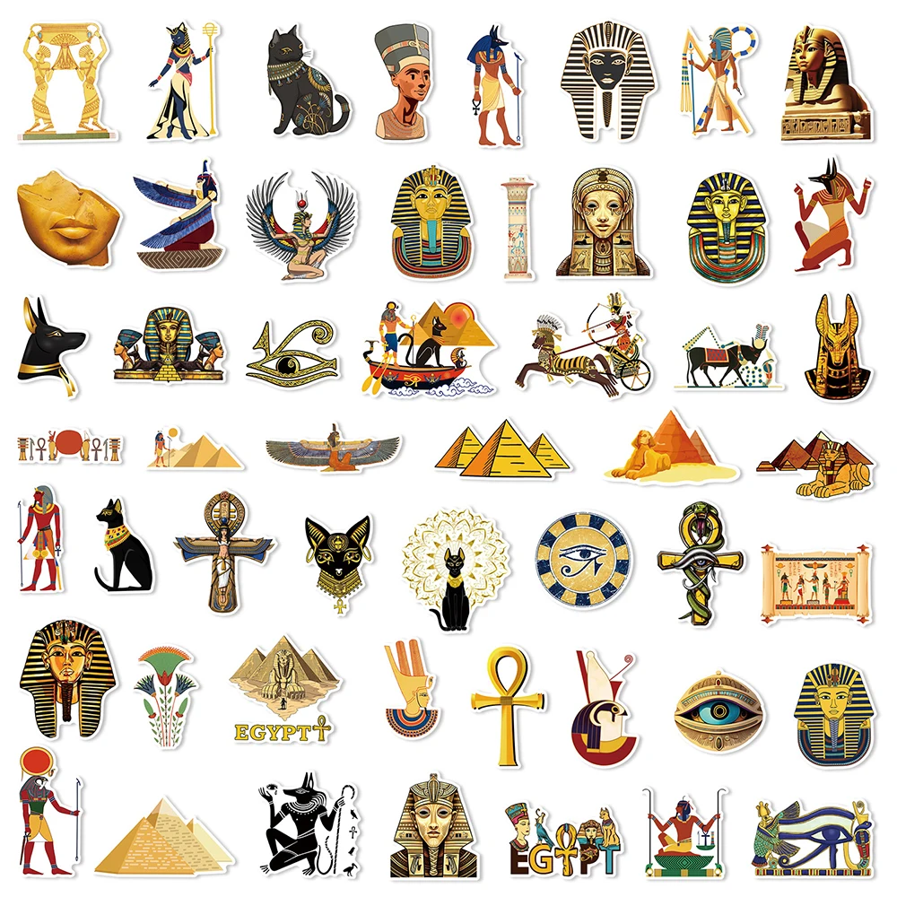 10/30/50pcs Retro Ancient Egypt Pharaoh Pyramid Cartoon Stickers Laptop Motorcycle Skateboard Phone Graffiti Sticker Kids Toys