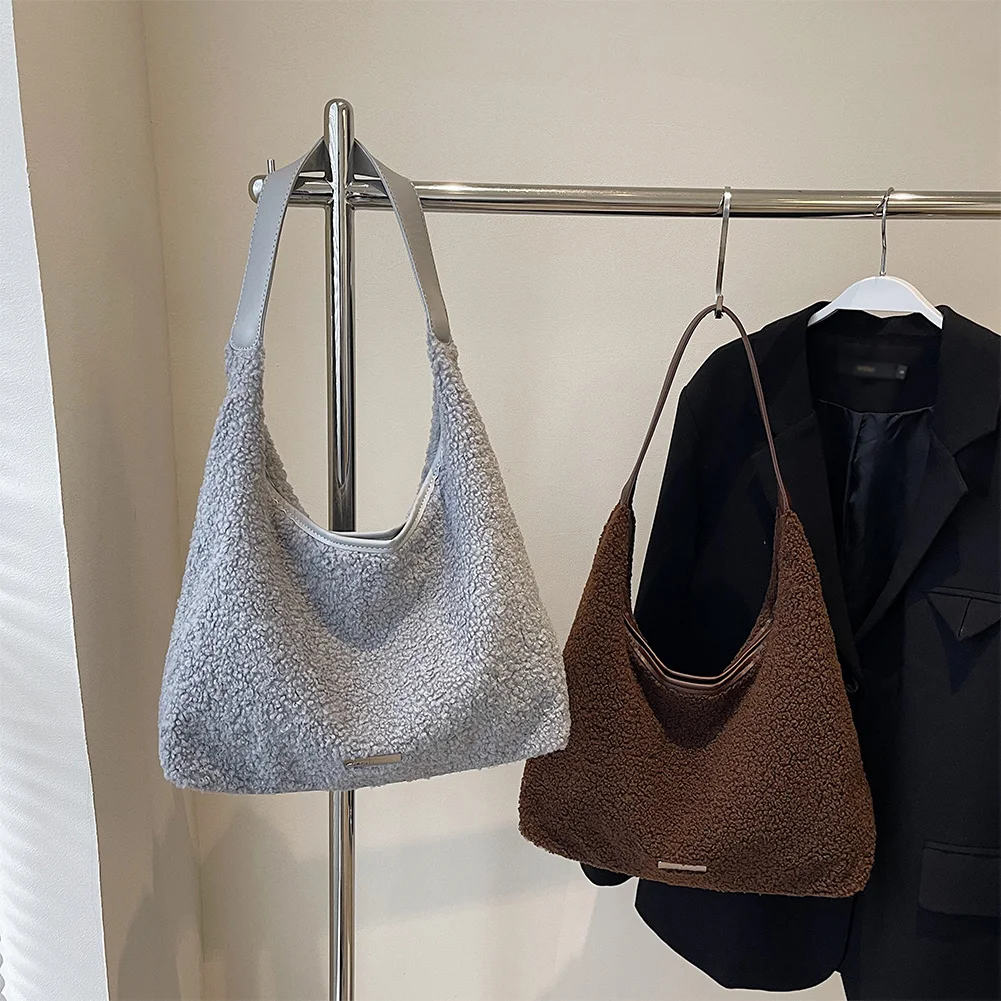 Borsa a tracolla in peluche da donna Borsa tote soffice e carina Borsa con manico superiore in morbida peluche di grande capacità Borsa da donna in pelliccia sintetica per l'autunno inverno