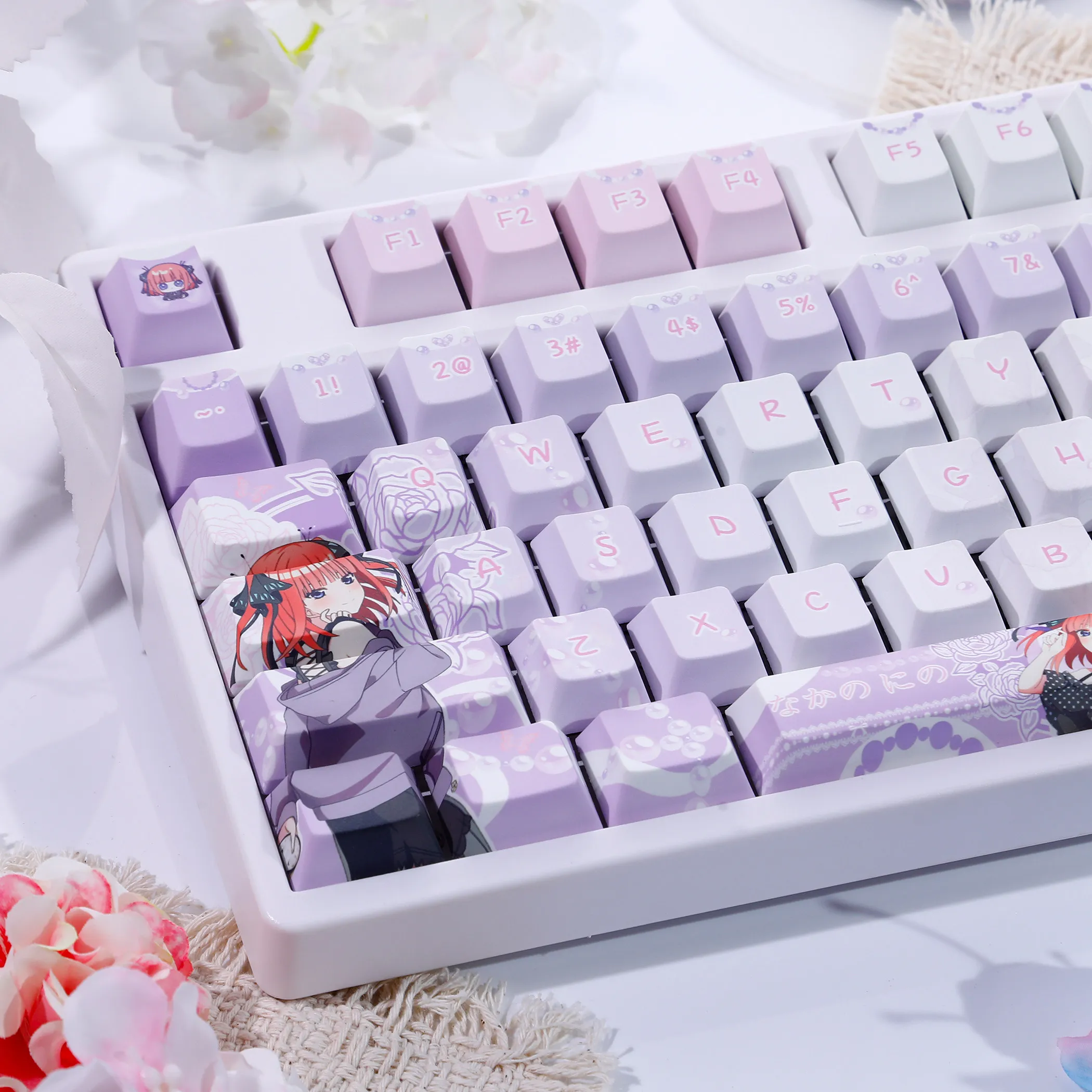 120 Keys Nino Nakano Keycaps The Quintessential Quintuplets Game Key Caps PBT DYE-Sub Cherry Profile for Made68 Mad68 Wooting 60