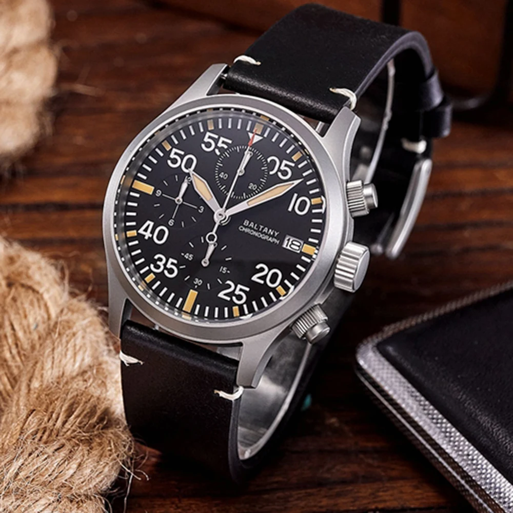 Baltany Military Watch Men 39mm Vintage Pilot Watch VK67 Chronograph Quartz Wristwatches Retro Style Air Force Luminous Clocks