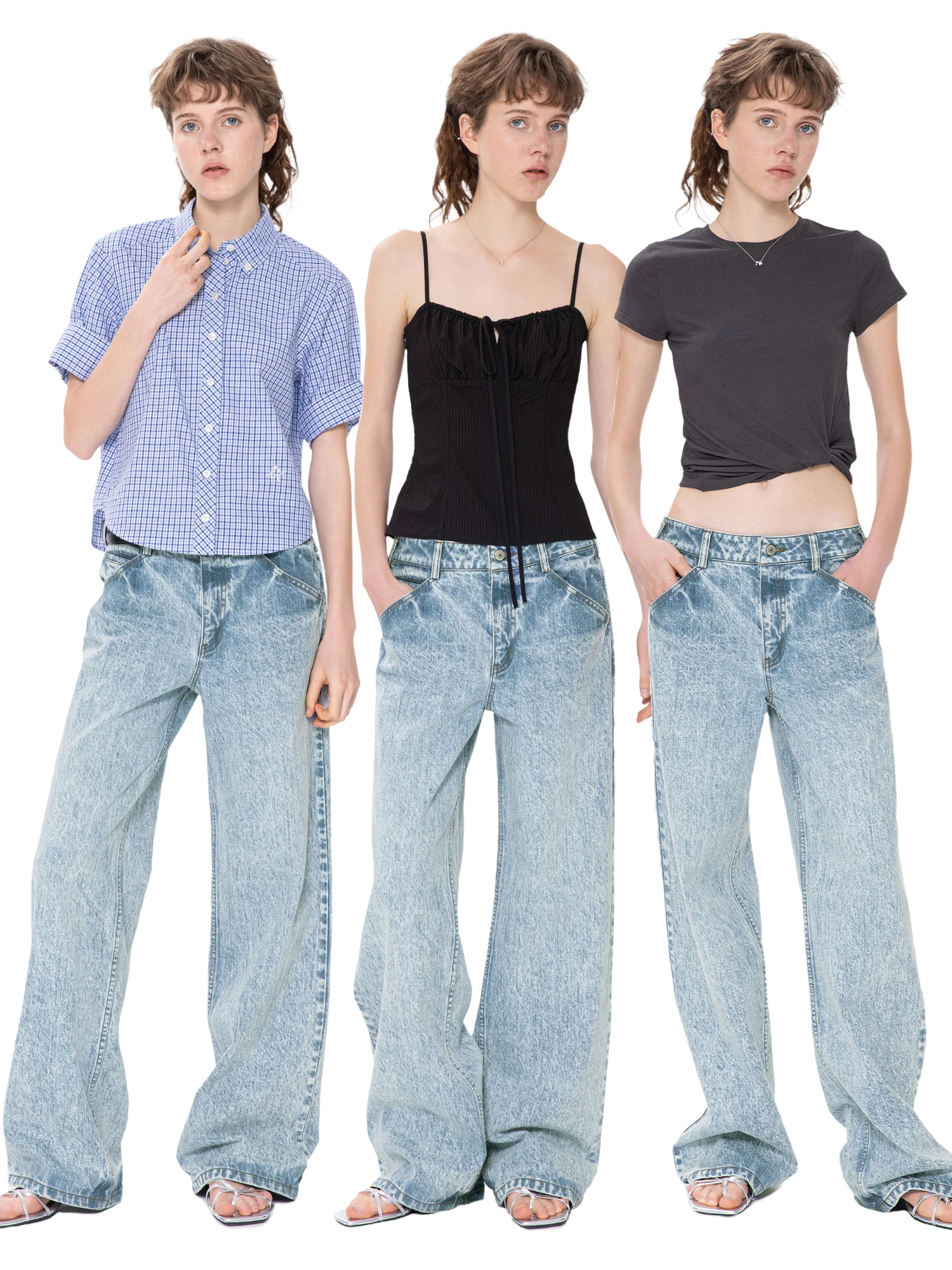 

Trou Noir Summer 2025 Low Waist Straight Leg Jeans Women's Vintage Waed Denim Pants Casual Wear Stand Fit Four Seasons