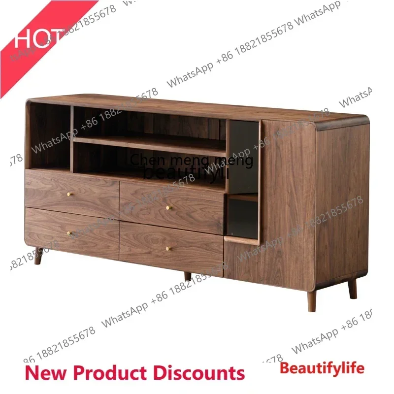 z11Nordic solid wood dining side cabinet black walnut restaurant storage high cabinet light luxury log wine cabinetK182