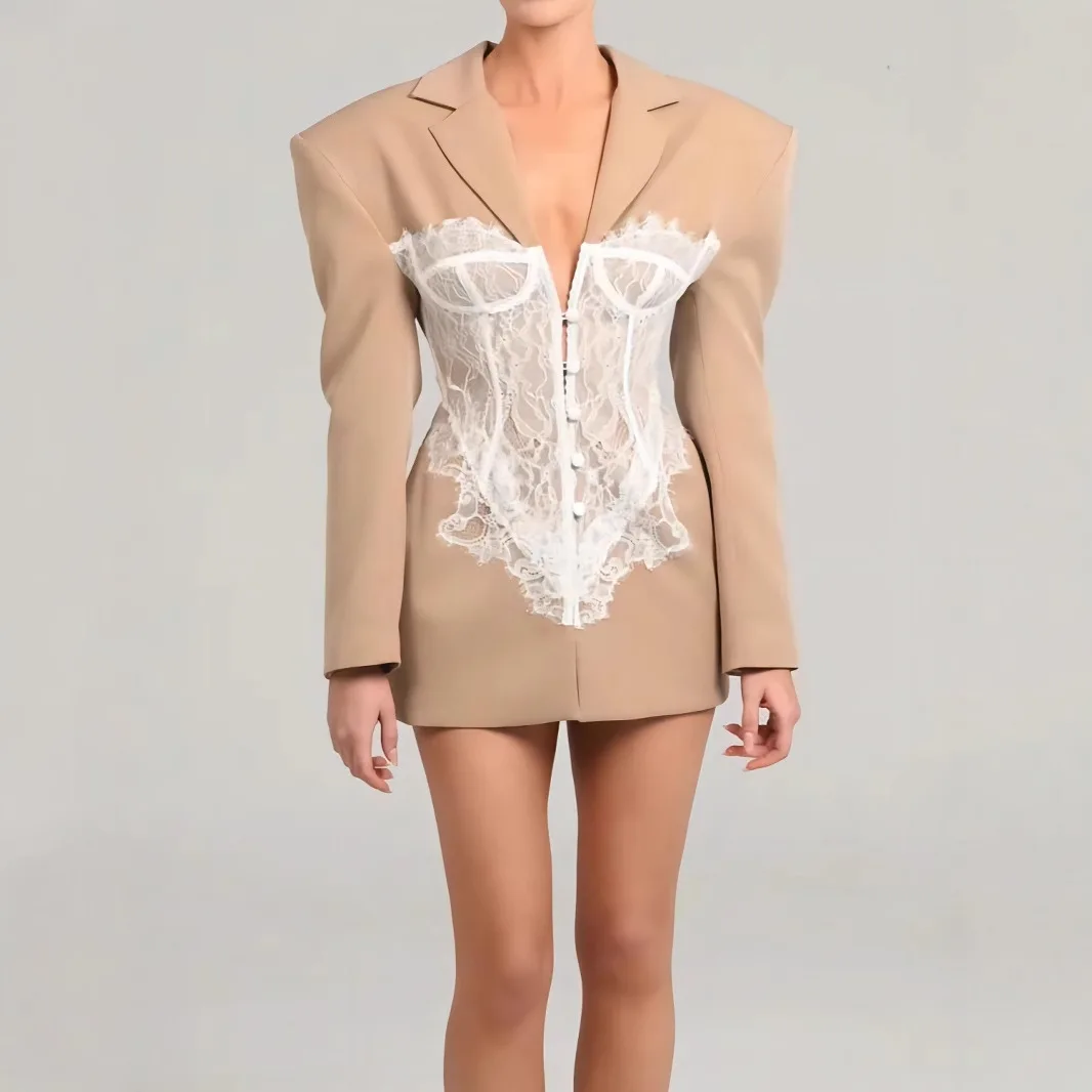 ชุดสูทผู้หญิงแบบผูกเชือกเอวบาง ทรงแฟชั่น เสื้อโค้ทยาว สีพื้น สำหรับฤดูใบไม้ร่วง ความยาวปกติ