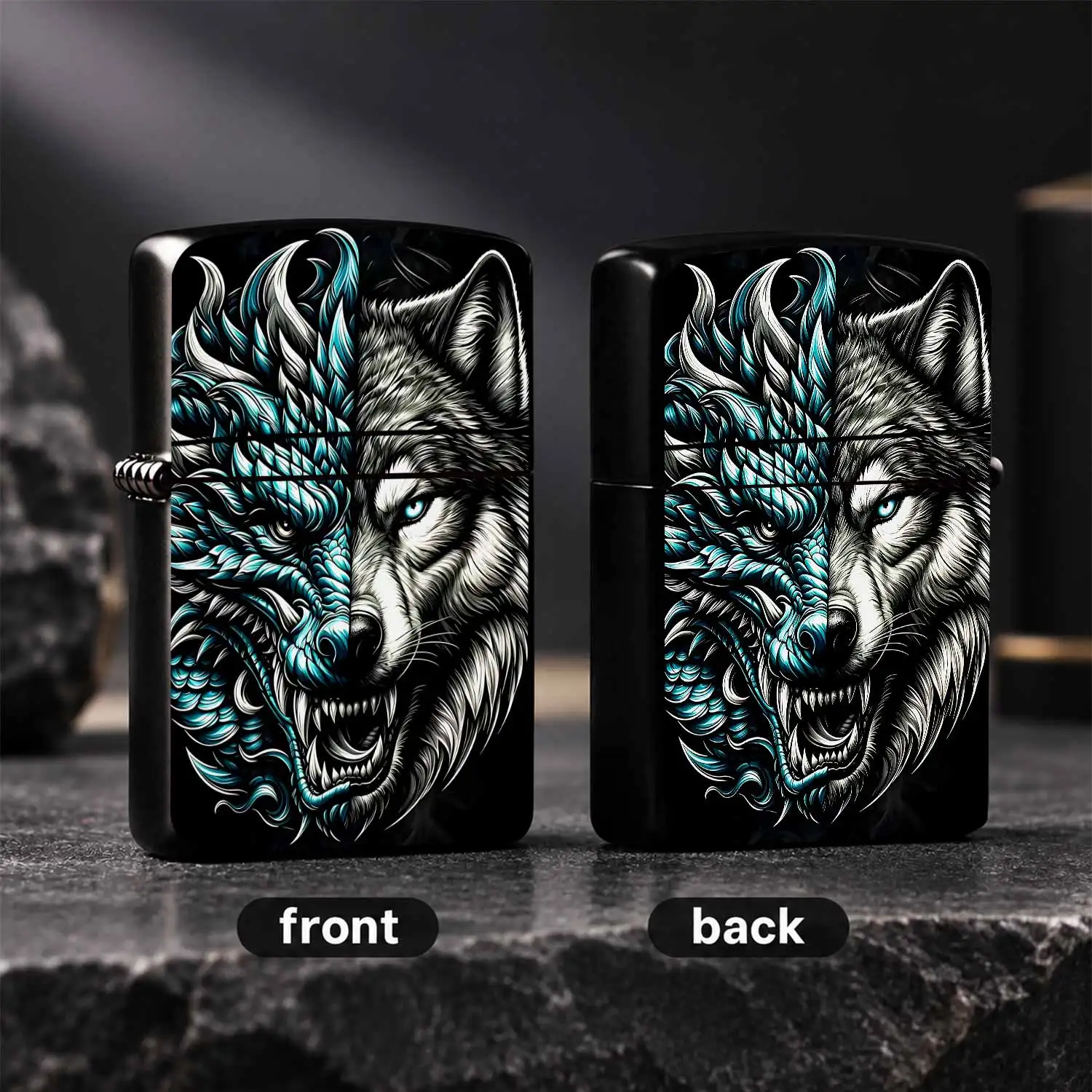 Creative Half Dragon Half Wolf Pattern Portable Lighter, Cool Atmospheric Unique Design, Suitable for Daily Outdoor Camping Gathering Multiple Scenarios, Exquisite Durable Practical Accessory, Ideal for Personal Use and  A Humorous And Inte