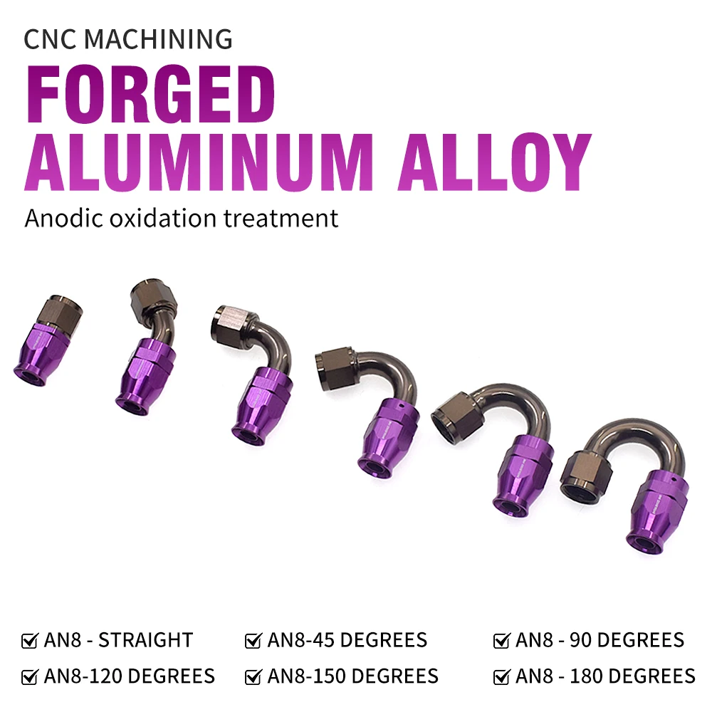 SK CUSTOM PTFE slanguiteinde olieleidinginterface AN8 recht 0 ° /45 ° /90 ° /120 ° /150 ° /180 graden PTFE brandstofleiding slanguiteinde fitting adapter