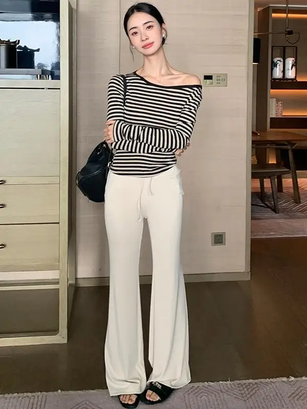 

Брюки-клеш Linda Sister High-End: универсальные, модные, осенняя новинка, 5KXX0036, однотонные, с завышенной талией