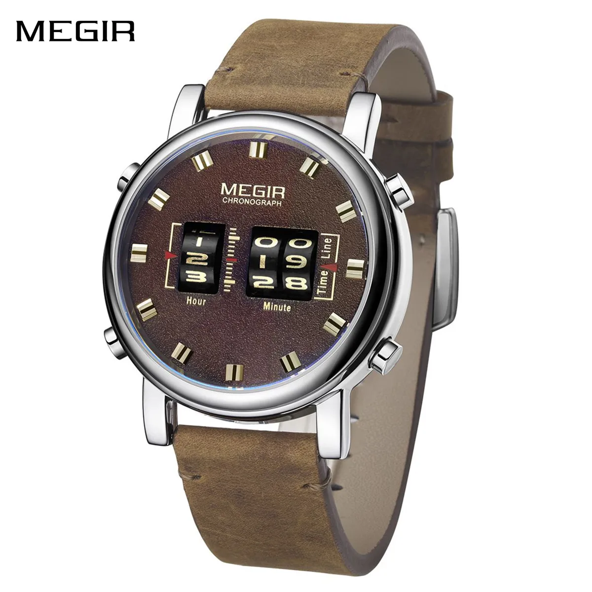 

MEGIR роликовые часы с цифровым циферблатом для мужчин, многофункциональные роликовые кварцевые часы, водонепроницаемые мужские спортивные наручные часы Reloj